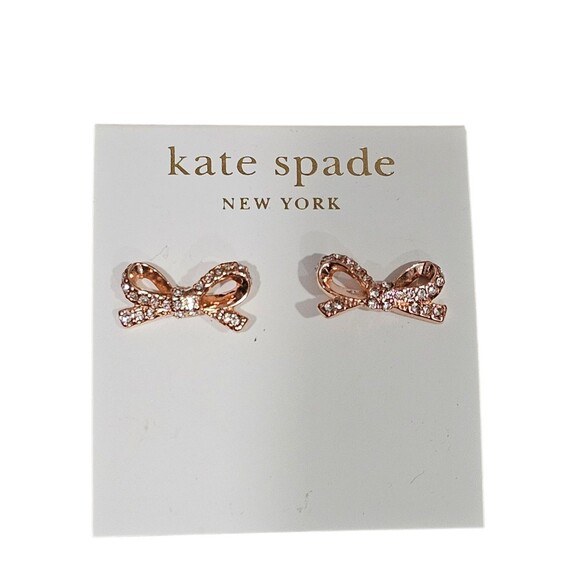 Kate Spade Skinny Mini Bow Rose Gold Pave Crystal Stud Earrings Pierced Post - Picture 1 of 6